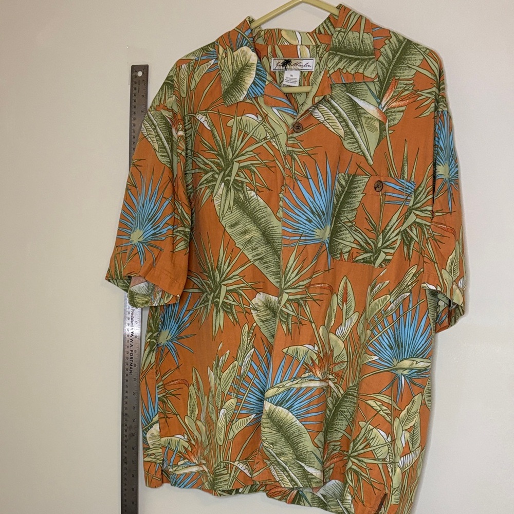 Men's Tropical Leaf Print Casual Shirt - Orange